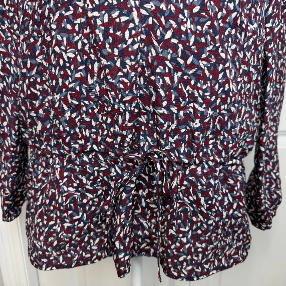 Tory Burch Blue Burgundy White Agate Confetti Tunic Blouse Silk Blend XS Fall